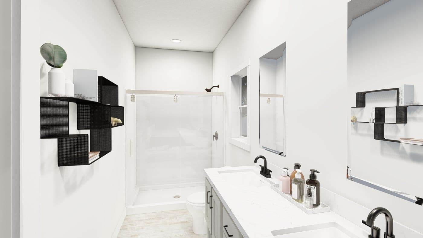 The HIP-2856-3C BOSTON Primary Bathroom. This Manufactured Mobile Home features 3 bedrooms and 2 baths.