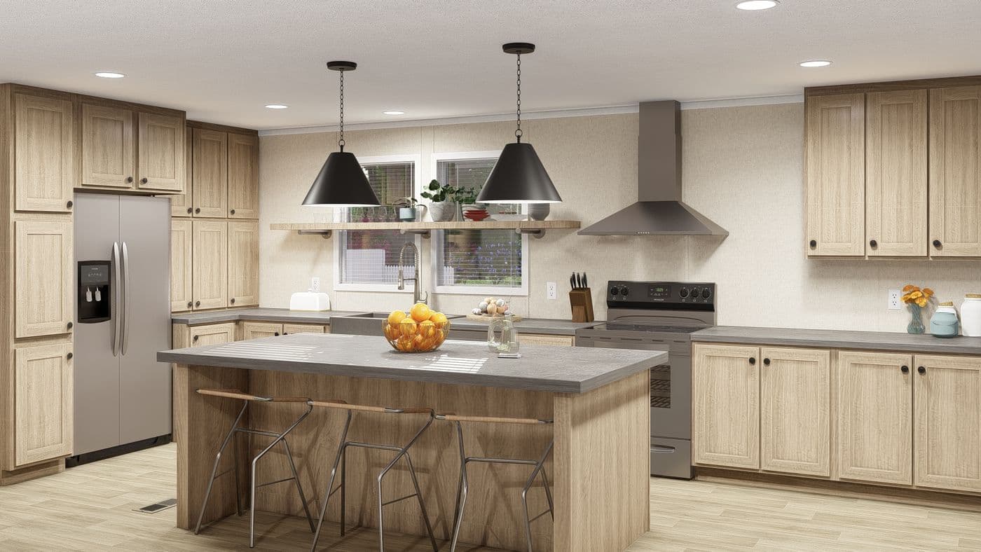 The THE RESERVE 76 Kitchen. This Manufactured Mobile Home features 4 bedrooms and 2 baths.