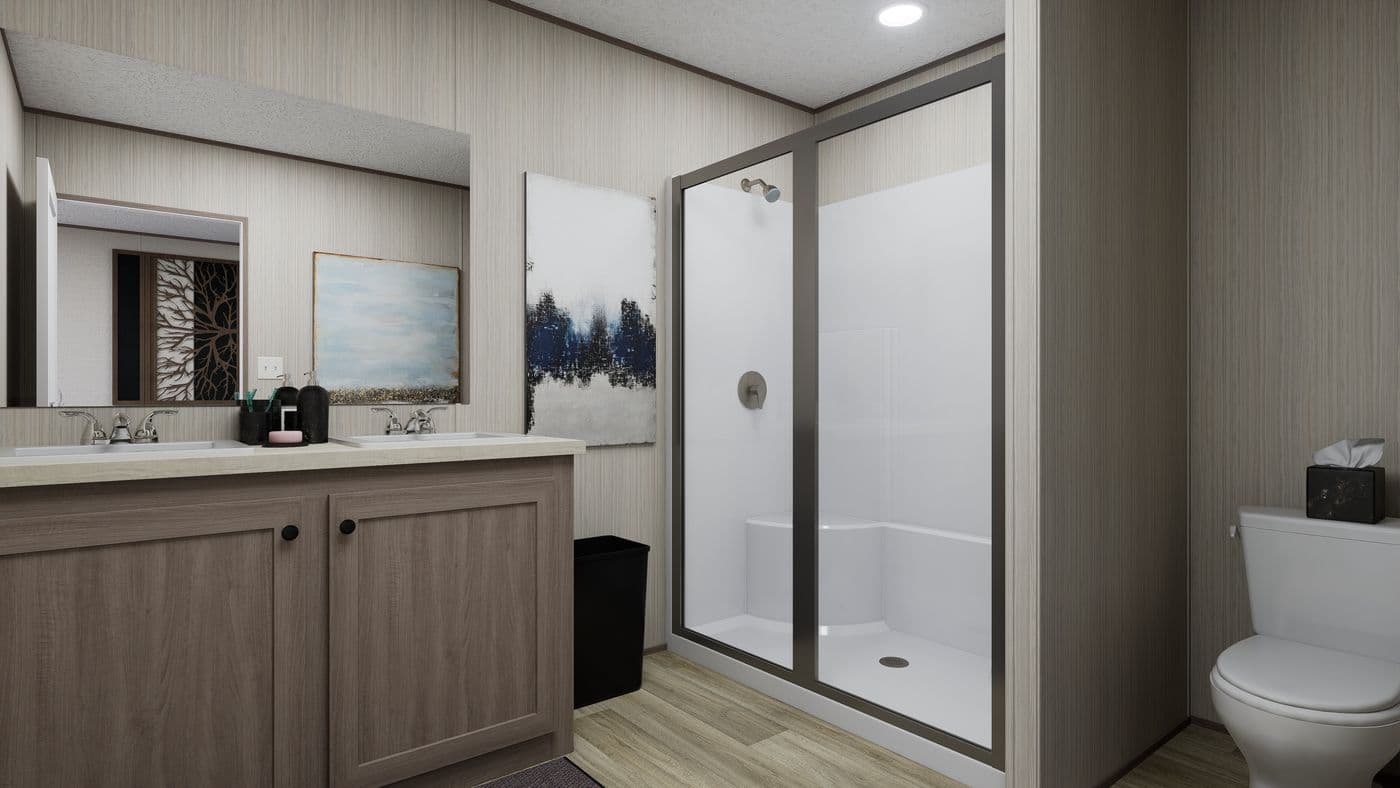 The ROCKY VALLEY Primary Bathroom. This Manufactured Mobile Home features 3 bedrooms and 2 baths.