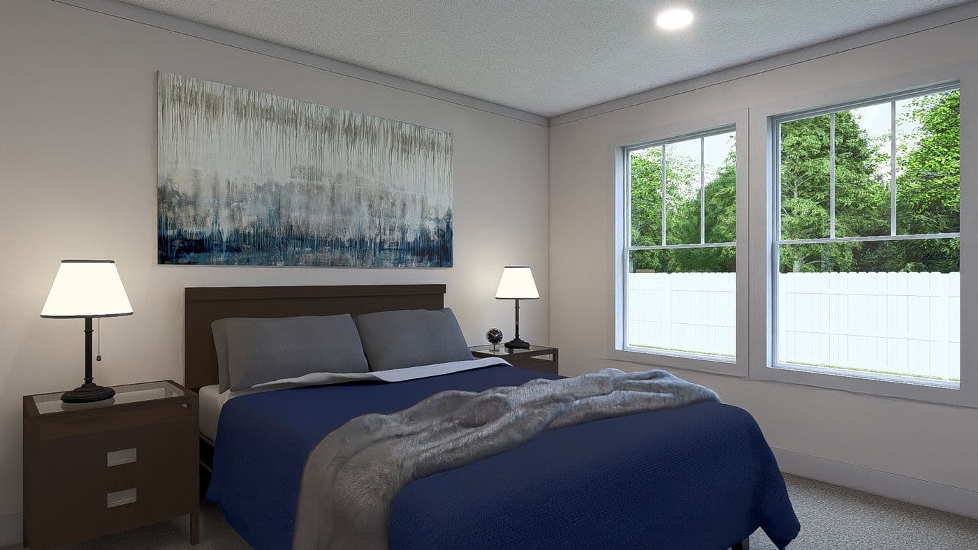 The JOHNNY B GOODE Primary Bedroom. This Modular Home features 3 bedrooms and 2 baths.