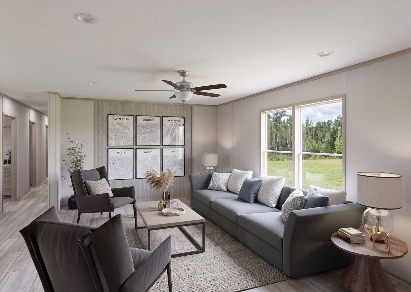 The THE MOUNTAINEER 76 Living Room. This Manufactured Mobile Home features 4 bedrooms and 2 baths.