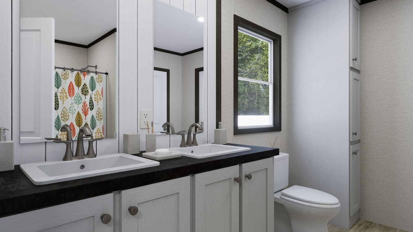 The FLOURISH Primary Bathroom. This Manufactured Mobile Home features 3 bedrooms and 2 baths.