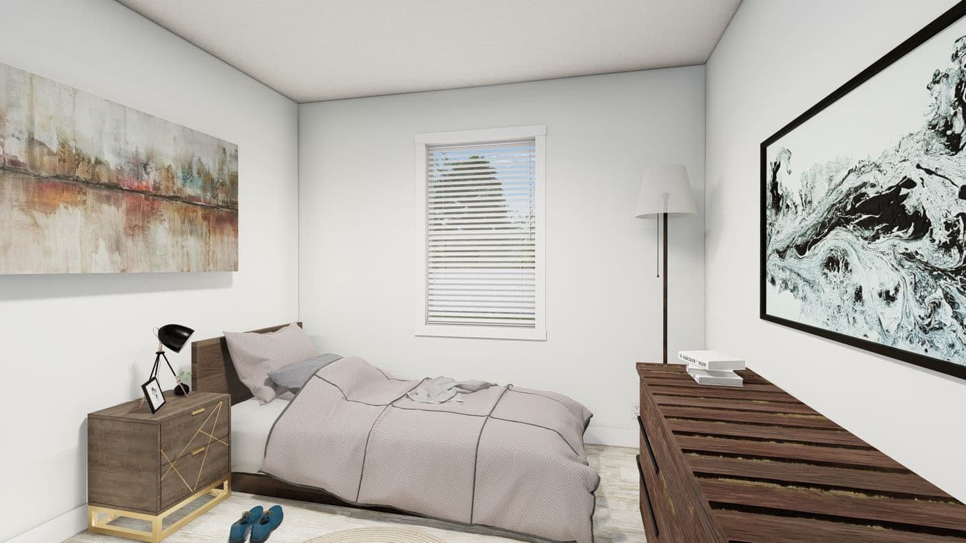 The HIP-2856-3C BOSTON Bedroom. This Manufactured Mobile Home features 3 bedrooms and 2 baths.
