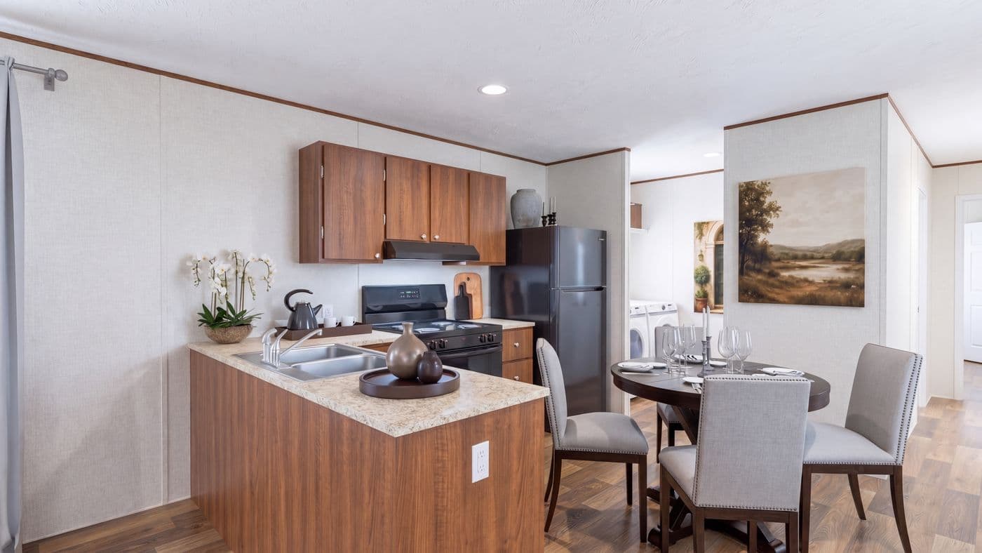 The ELM Kitchen. This Manufactured Mobile Home features 2 bedrooms and 1 bath.