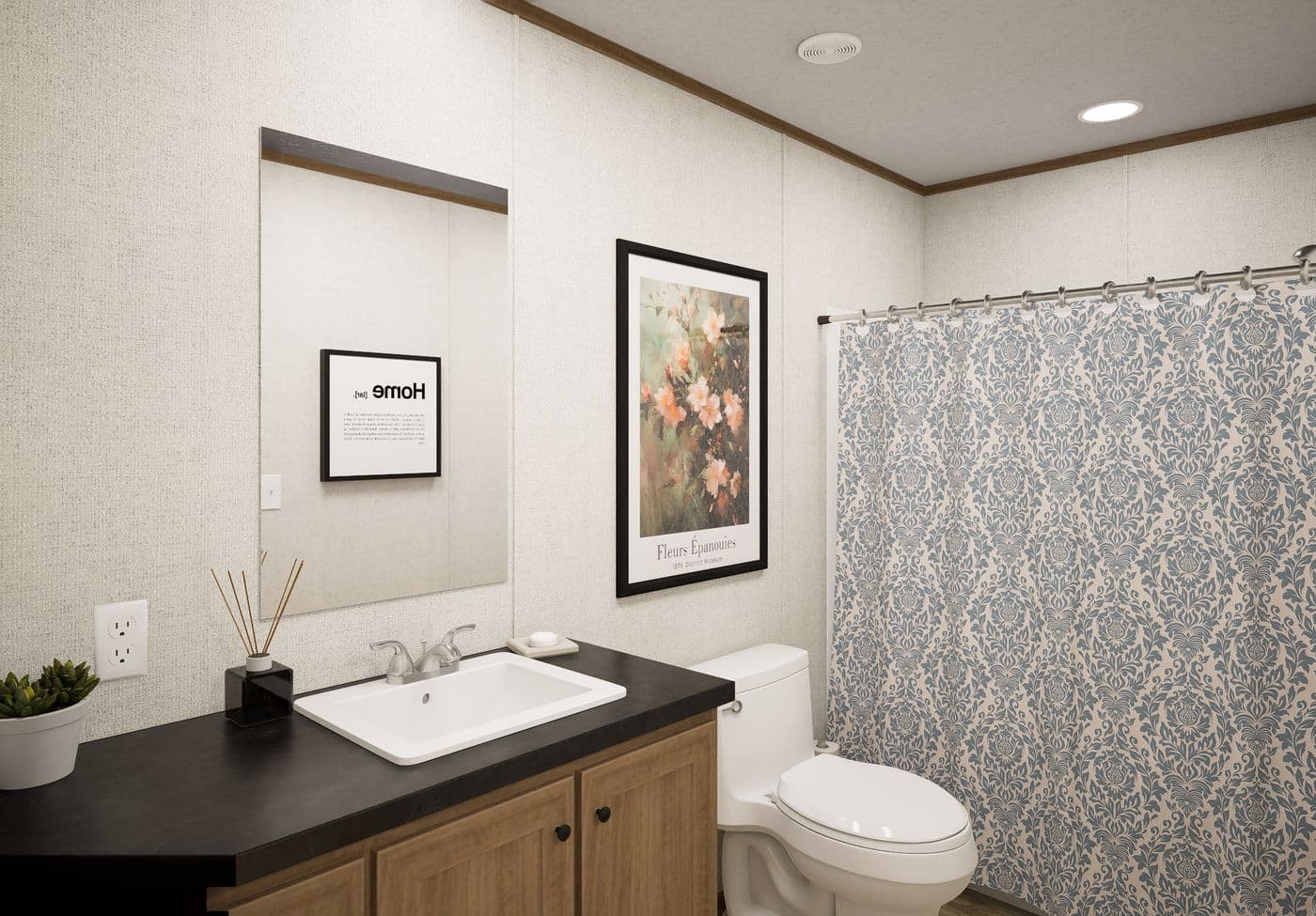 The GROVE Guest Bathroom. This Manufactured Mobile Home features 3 bedrooms and 2 baths.