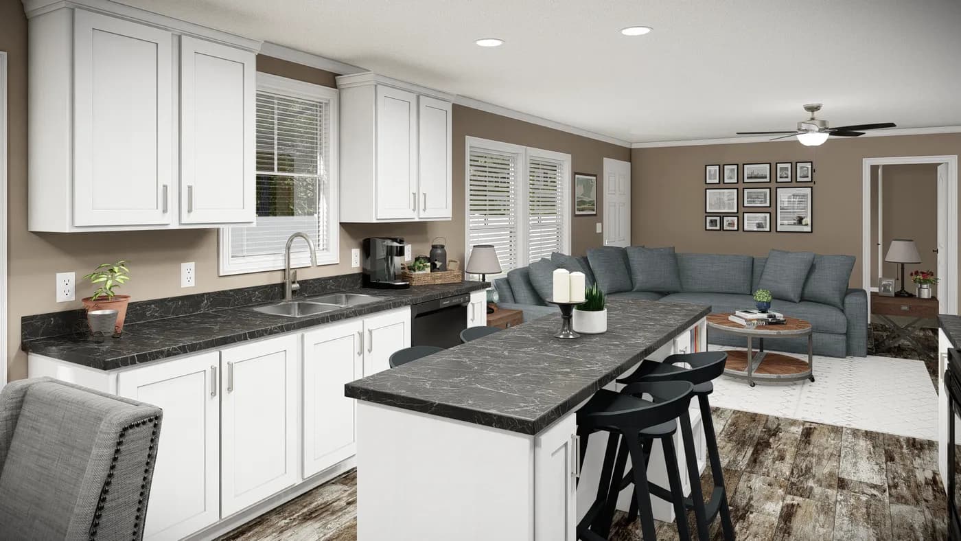 The THE MAVERICK Kitchen. This Manufactured Mobile Home features 3 bedrooms and 2 baths.