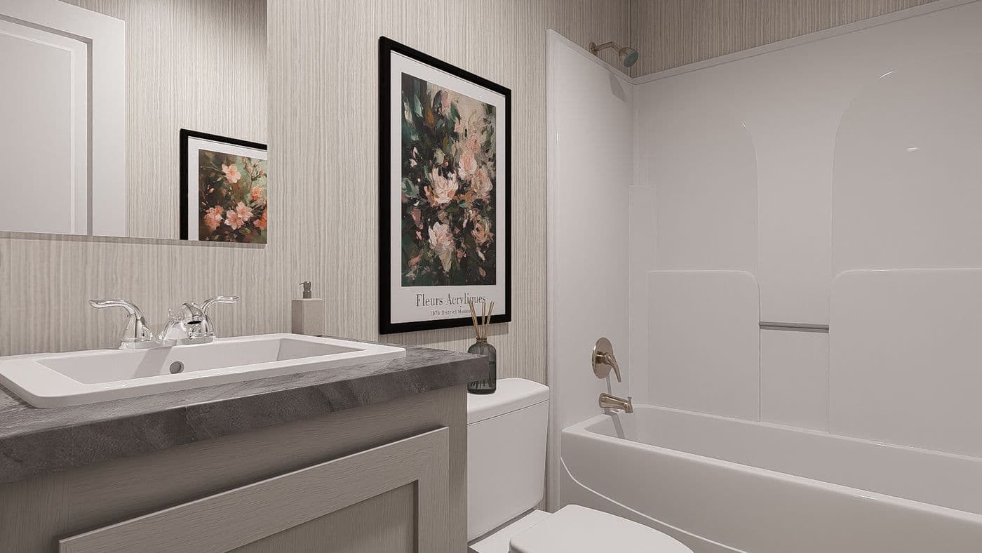 The BLAZER 76 4A Guest Bathroom. This Manufactured Mobile Home features 4 bedrooms and 2 baths.