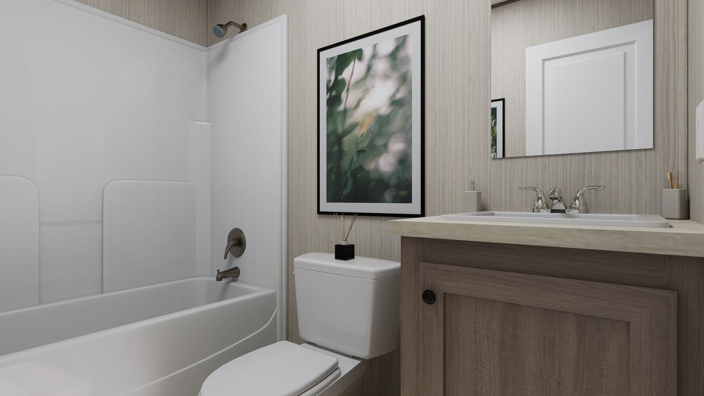 The ROCKY VALLEY Guest Bathroom. This Manufactured Mobile Home features 3 bedrooms and 2 baths.