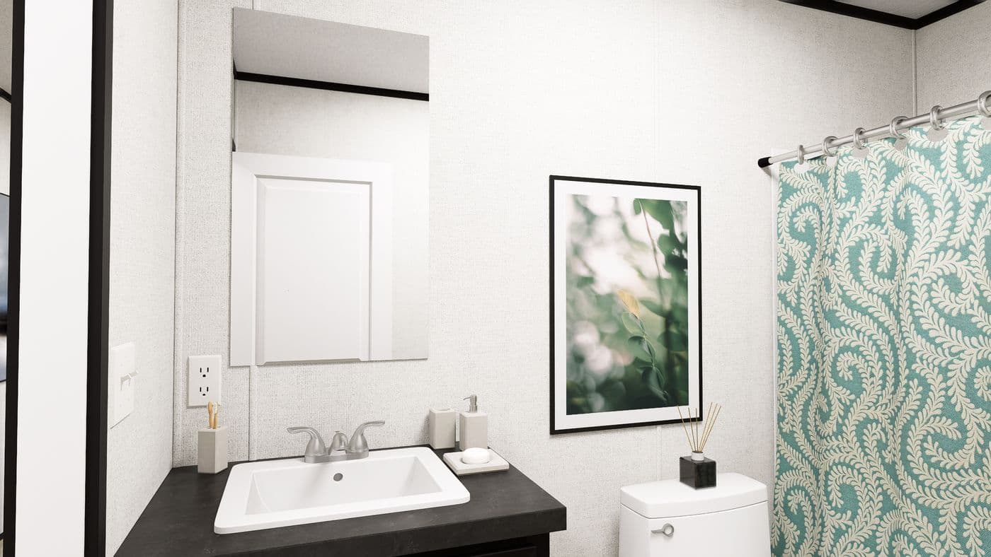 The SOLACE Guest Bathroom. This Manufactured Mobile Home features 4 bedrooms and 2 baths.