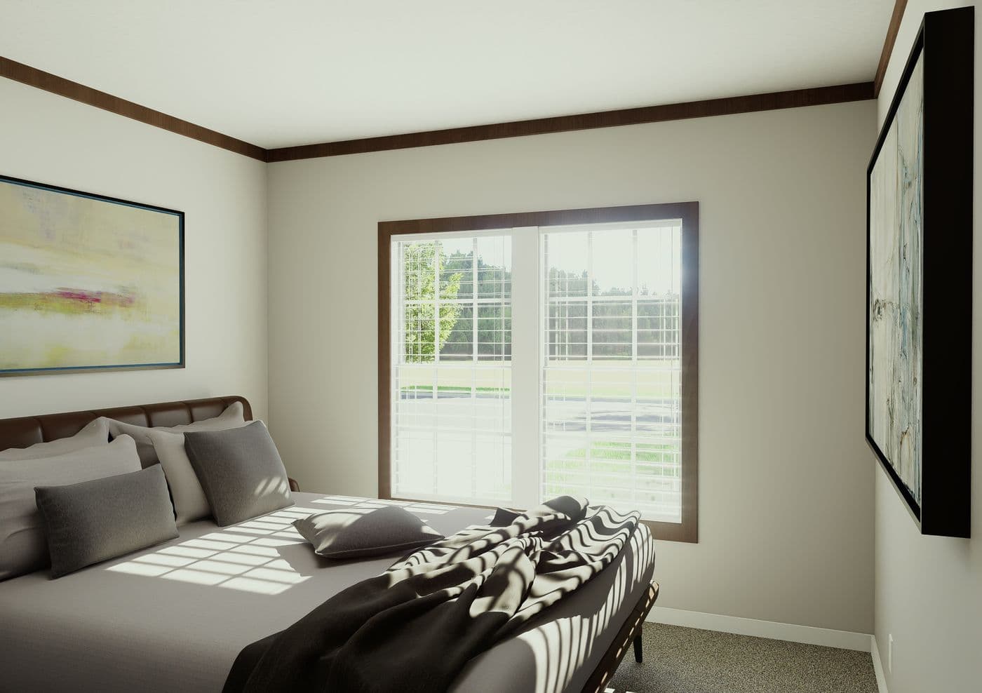 The THE ELITE Bedroom. This Manufactured Mobile Home features 3 bedrooms and 2 baths.