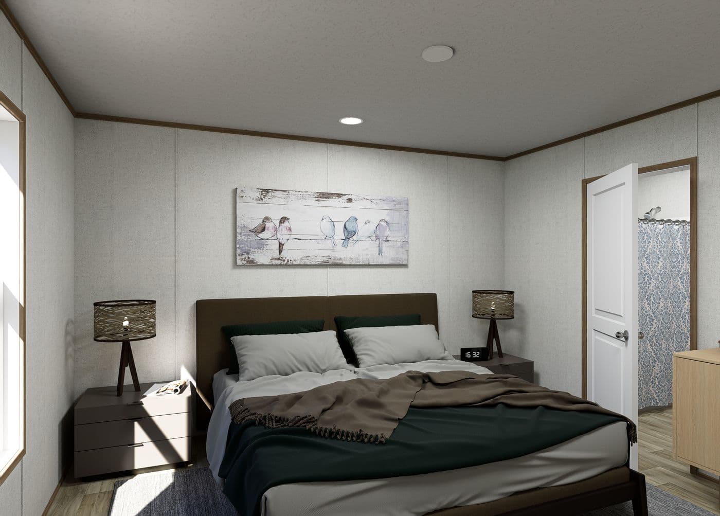 The VISTA 28X48 Primary Bedroom. This Manufactured Mobile Home features 3 bedrooms and 2 baths.