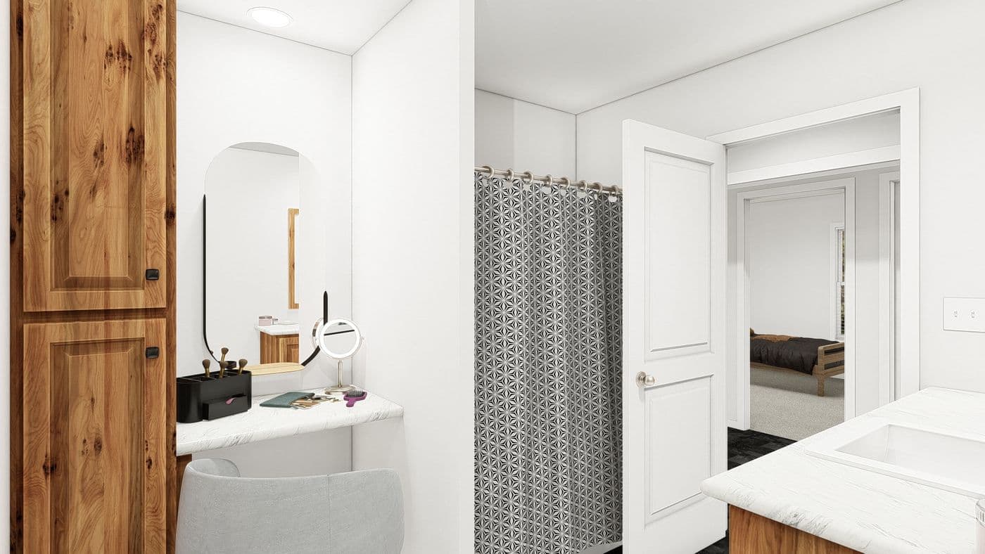 The ING681F EUCALYPTUS GW Guest Bathroom. This Manufactured Mobile Home features 3 bedrooms and 2 baths.