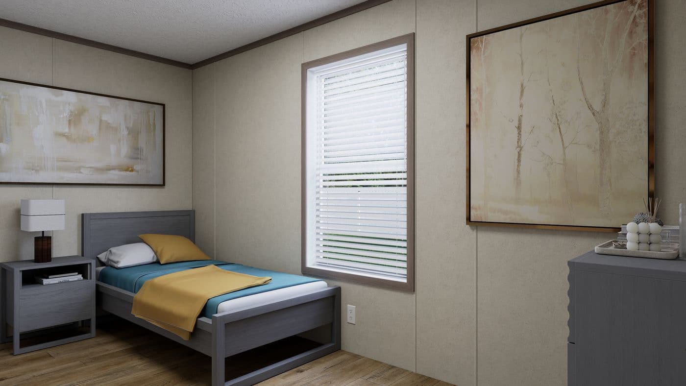 The 5616-CC01 CORNERSTONE 56 Guest Bedroom. This Manufactured Mobile Home features 2 bedrooms and 2 baths.