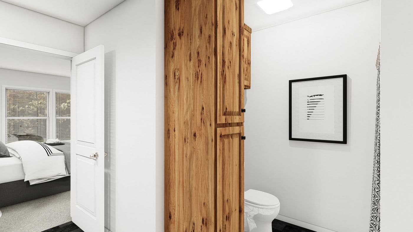 The ING681F EUCALYPTUS GW Primary Bathroom. This Manufactured Mobile Home features 3 bedrooms and 2 baths.