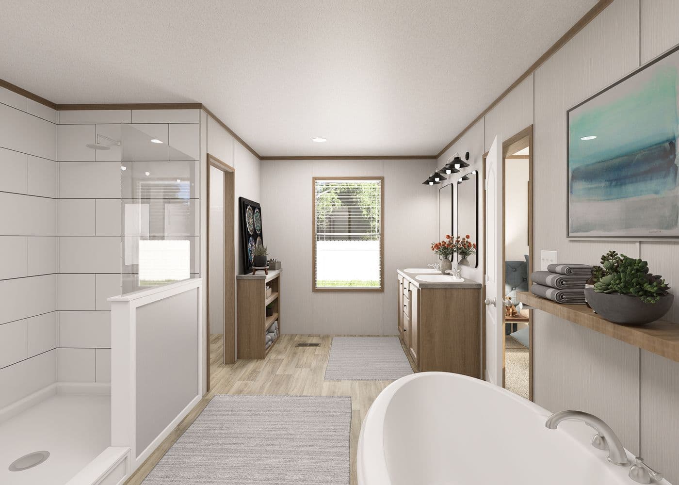 The THE RESERVE 76 Primary Bathroom. This Manufactured Mobile Home features 4 bedrooms and 2 baths.
