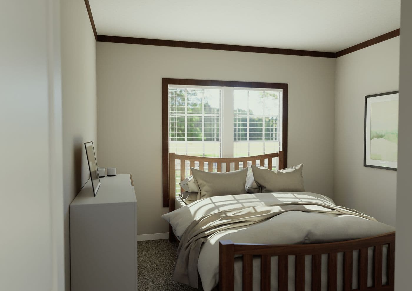 The THE ELITE Bedroom. This Manufactured Mobile Home features 3 bedrooms and 2 baths.