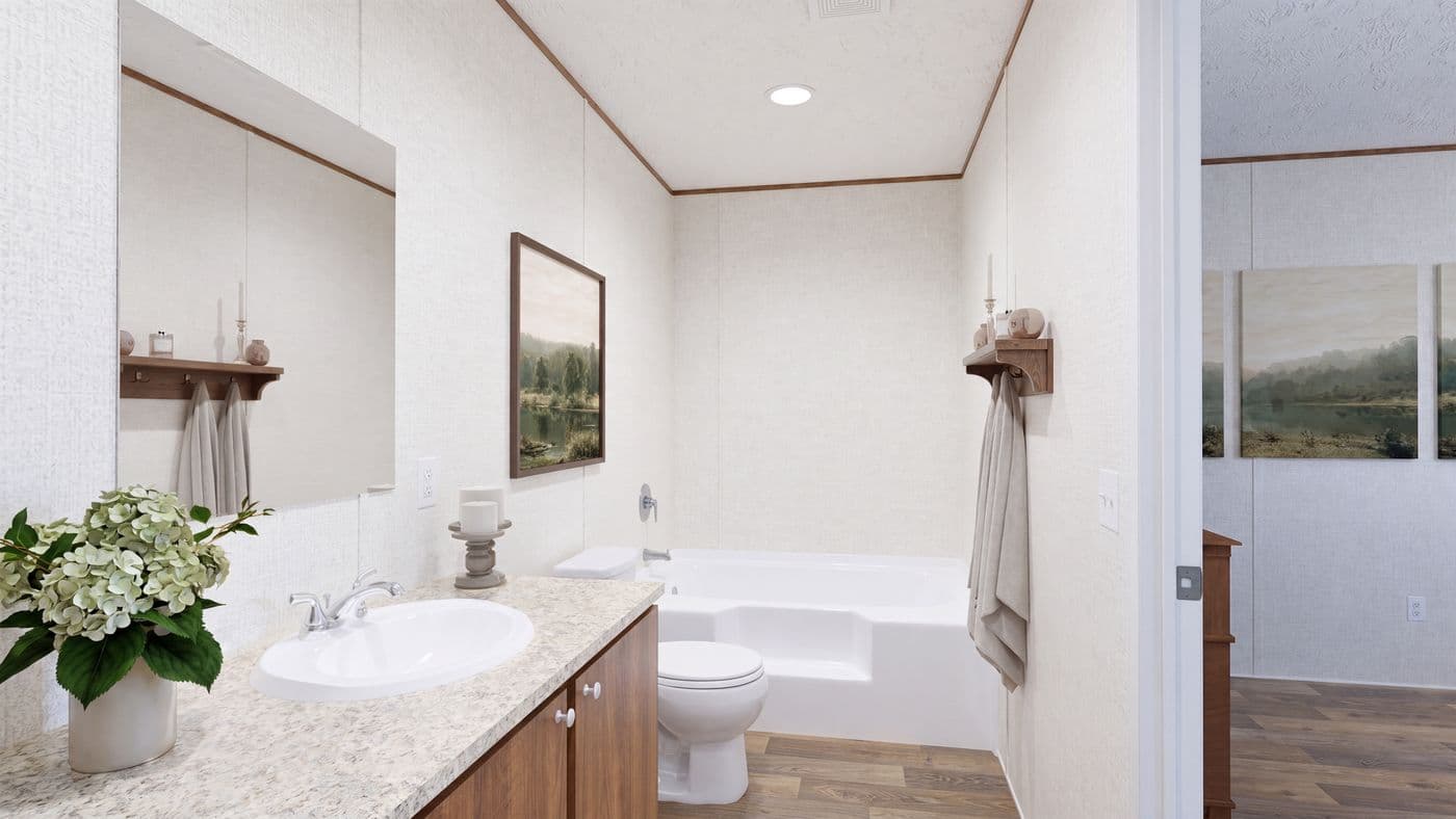 The BIRCH Primary Bathroom. This Manufactured Mobile Home features 3 bedrooms and 2 baths.
