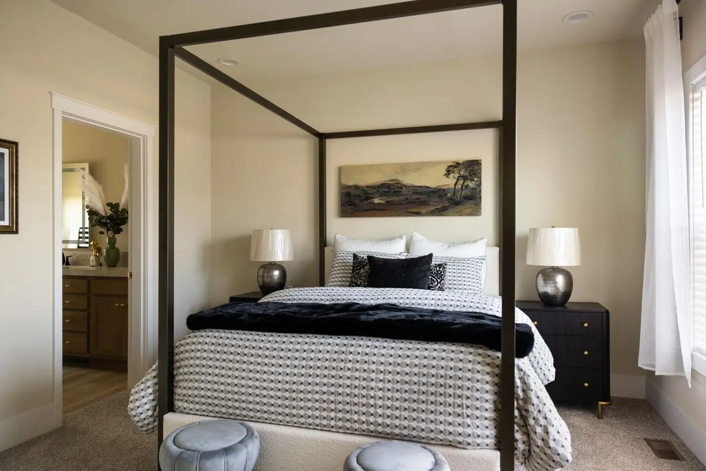The ELEANOR Primary Bathroom. This modern manufactured home features 3 bedrooms, 2 baths. Pictured here: Primary Bed.