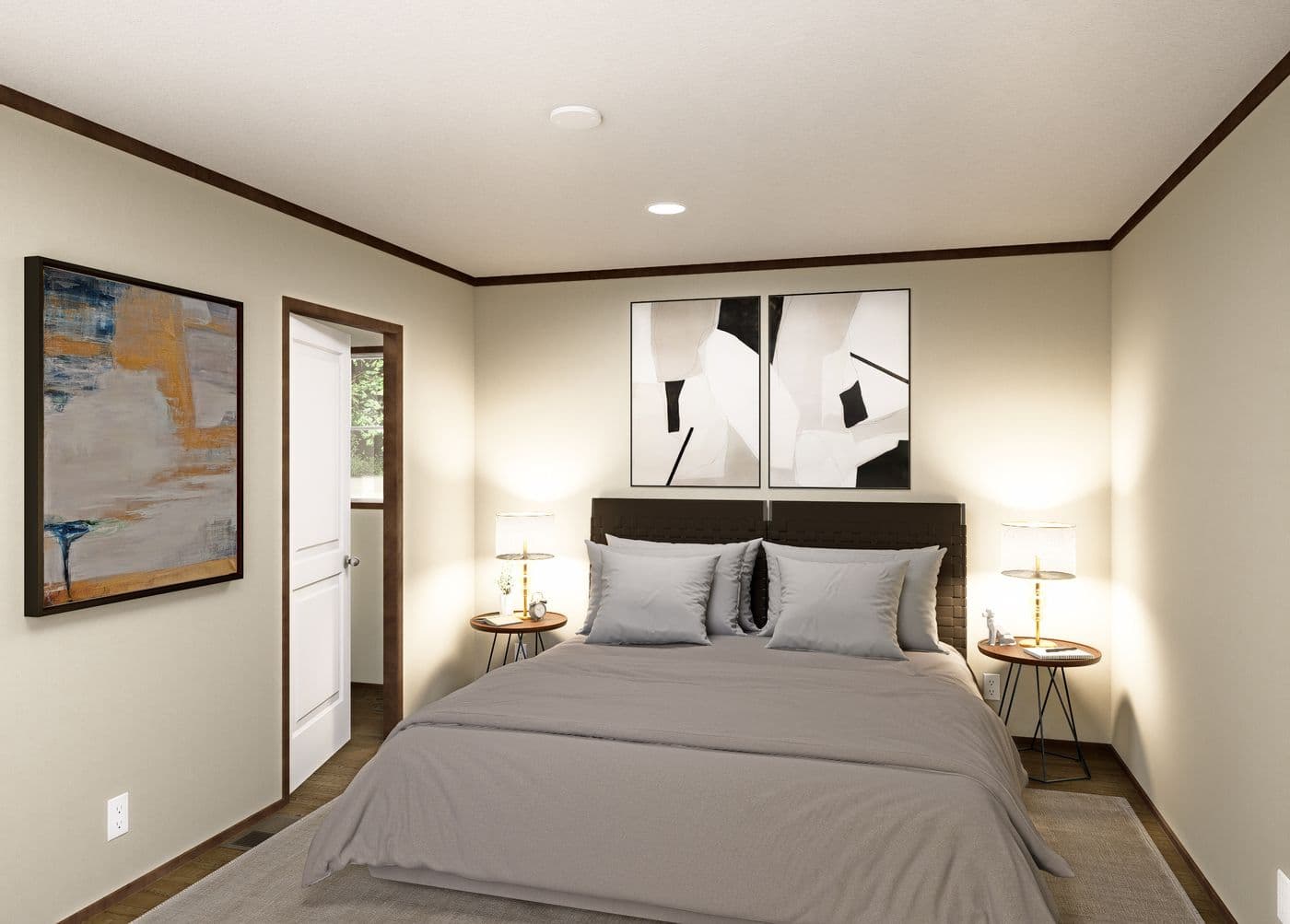 The LEWIS Primary Bedroom. This Manufactured Mobile Home features 2 bedrooms and 2 baths.