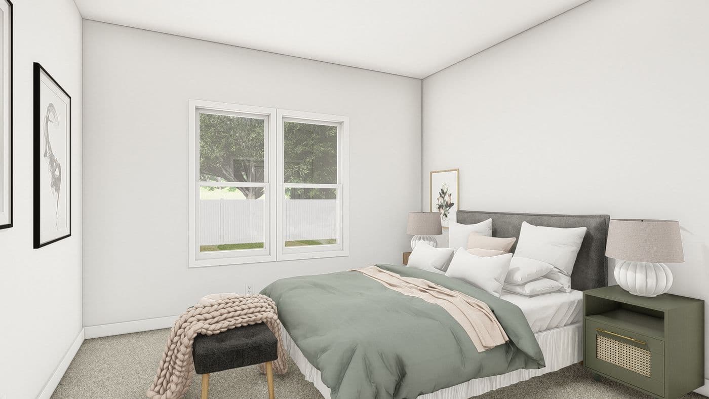 The ING621K TAMARACK GW Bedroom. This Manufactured Mobile Home features 3 bedrooms and 2 baths.
