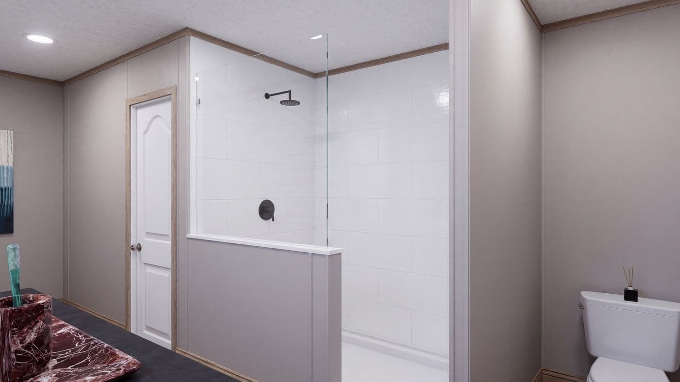 The MOUNTAIN BREEZE 3260 Primary Bathroom. This Manufactured Mobile Home features 3 bedrooms and 2 baths.
