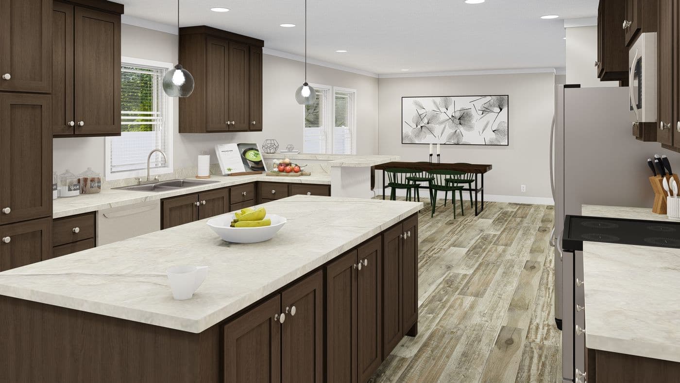 The WINCHESTER FLEX 32 WIDE Kitchen. This Manufactured Mobile Home features 4 bedrooms and 2 baths.