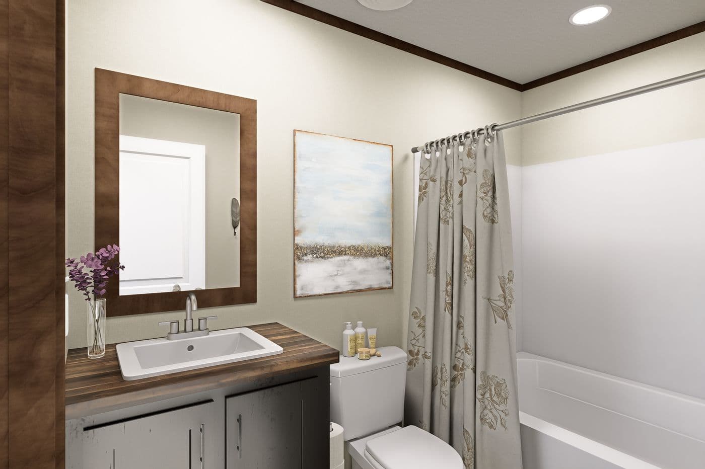 The POLO Guest Bathroom. This Manufactured Mobile Home features 2 bedrooms and 1 bath.