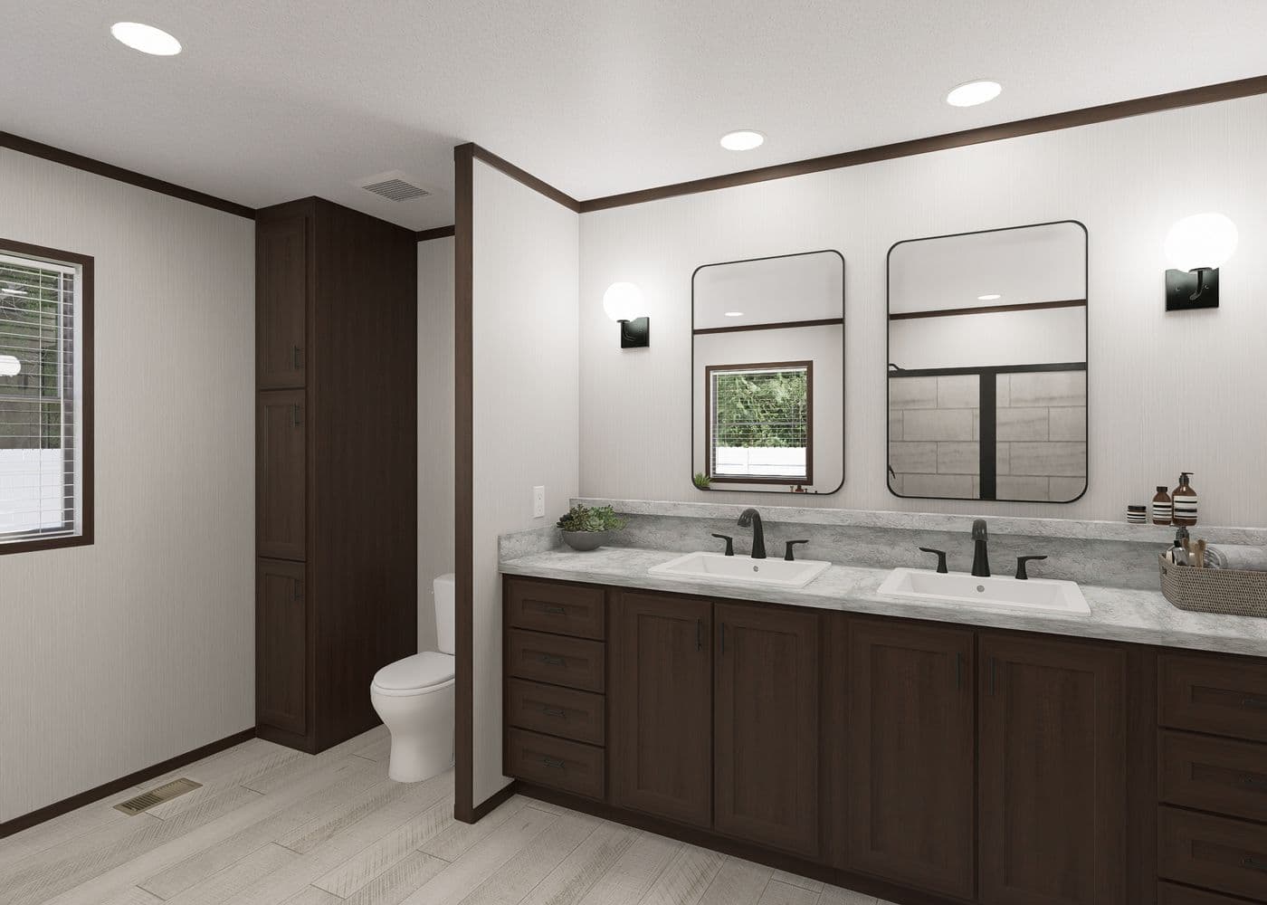 The SAPPHIRE Primary Bathroom. This Manufactured Mobile Home features 4 bedrooms and 2 baths.