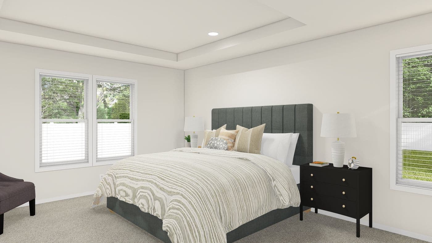 The ING524F WISTERIA GW Primary Bedroom. This Manufactured Mobile Home features 3 bedrooms and 2 baths.