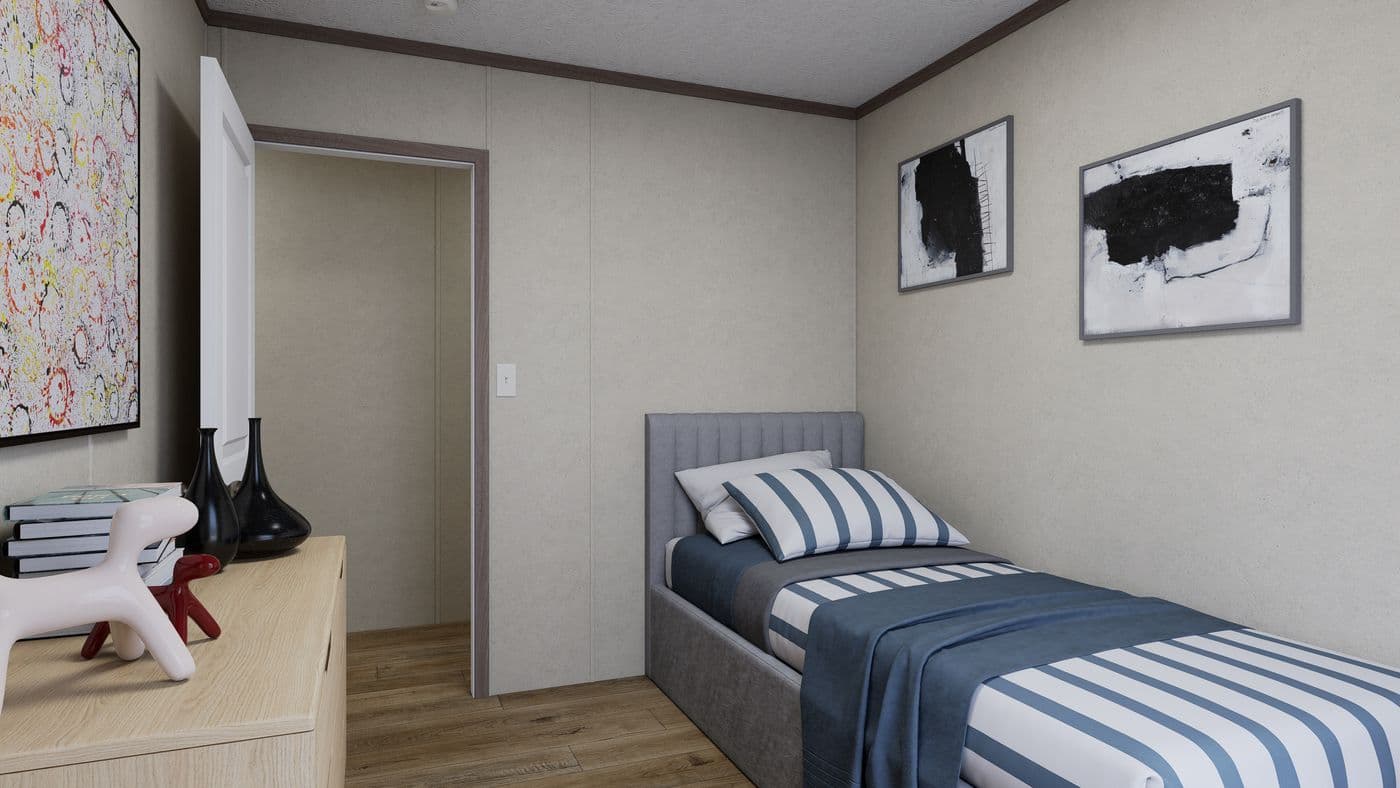 The 7216-CC01 CORNERSTONE 72 Guest Bedroom. This Manufactured Mobile Home features 3 bedrooms and 2 baths.