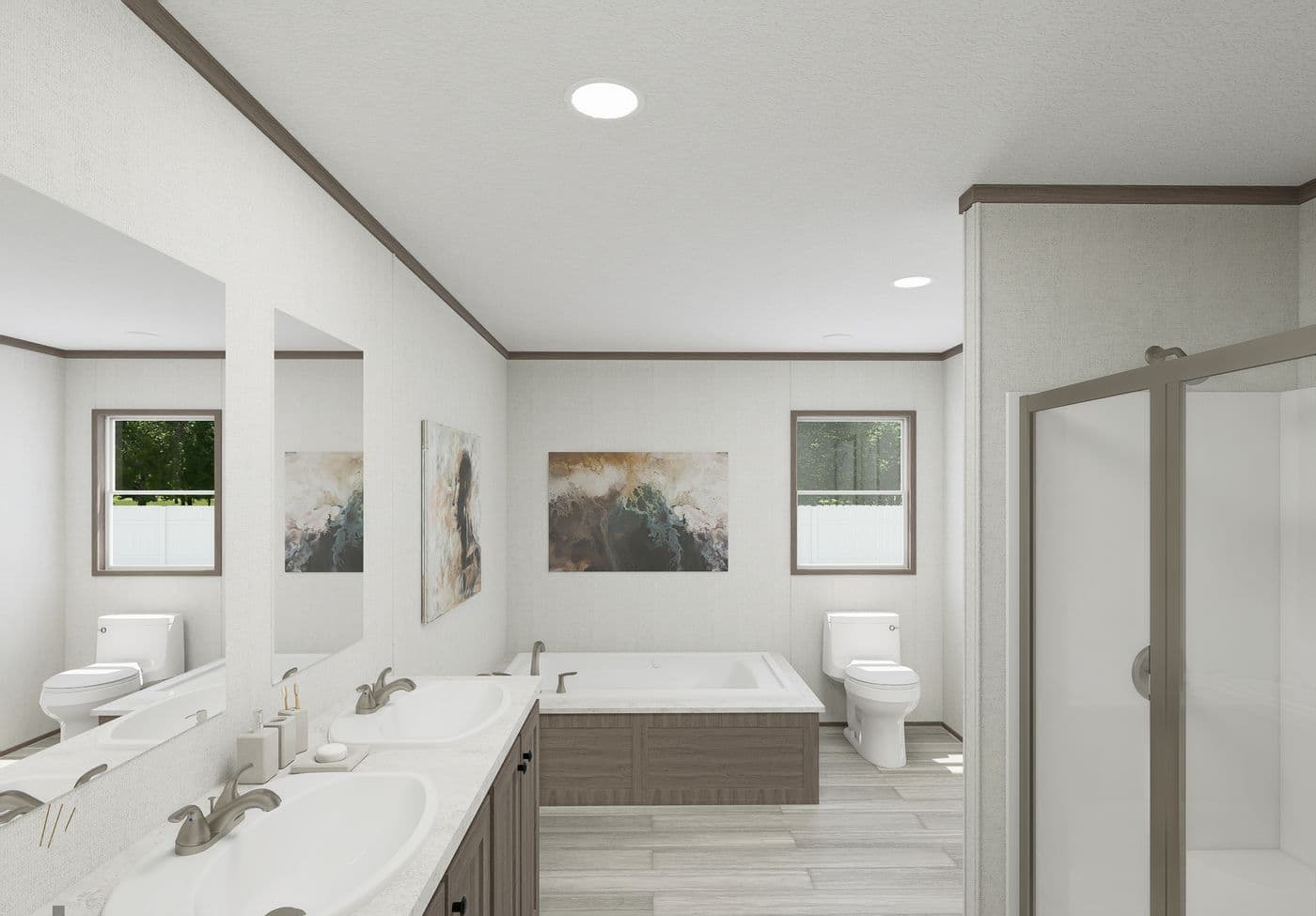 The THE MOUNTAINEER 64 Primary Bathroom. This Manufactured Mobile Home features 3 bedrooms and 2 baths.