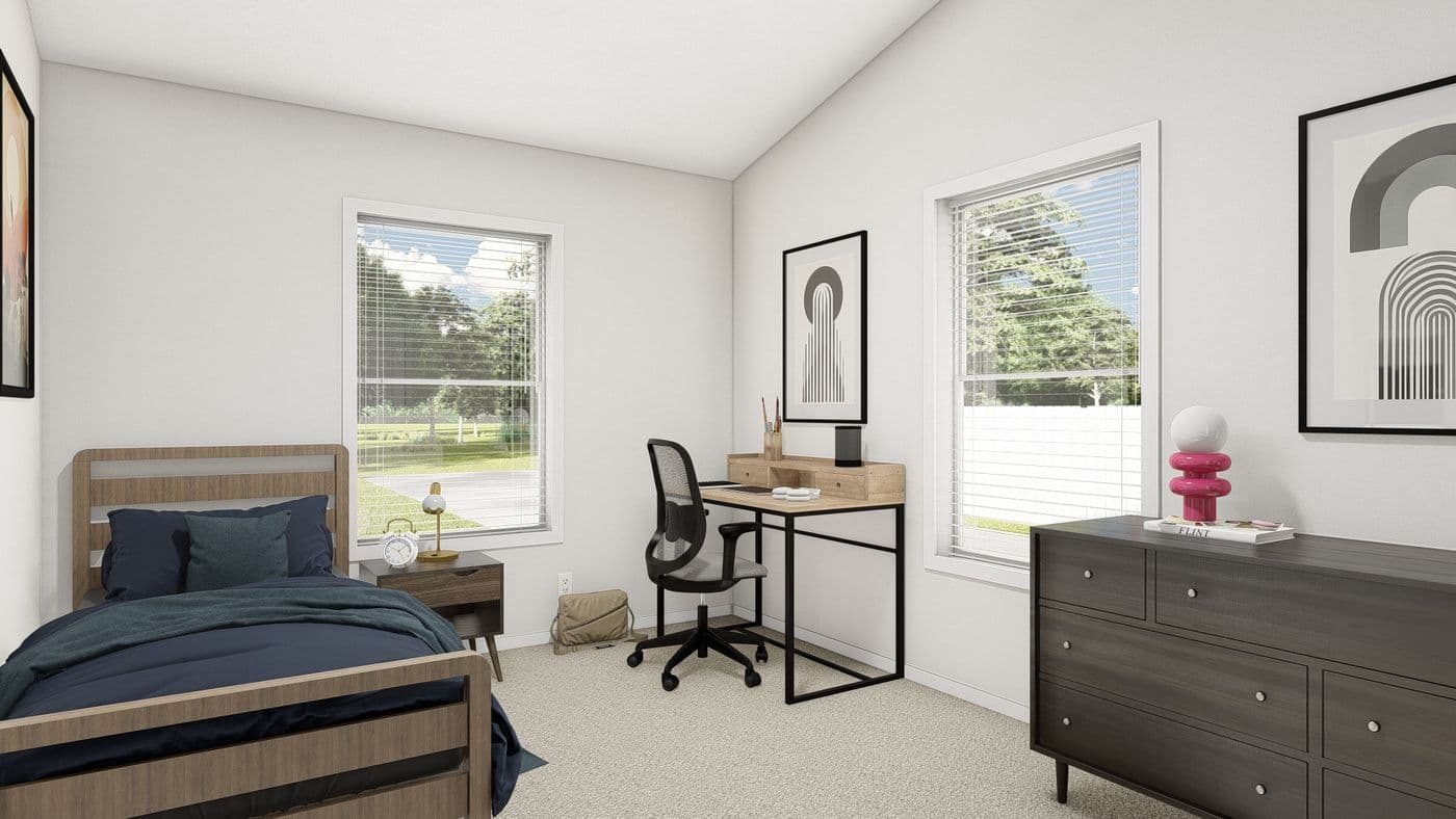 The QL604K CLAYTON Bedroom. This Manufactured Mobile Home features 4 bedrooms and 2 baths.