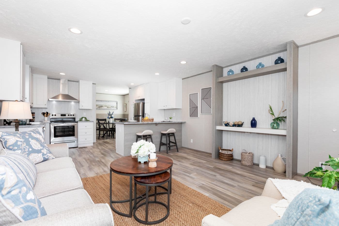 The BLAZER 76 F Living Room. This Manufactured Mobile Home features 3 bedrooms and 2 baths.