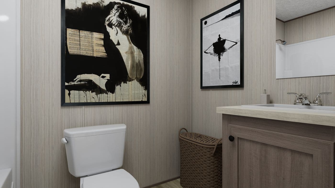 The GLACIER VISTA Primary Bathroom. This Manufactured Mobile Home features 4 bedrooms and 2 baths.