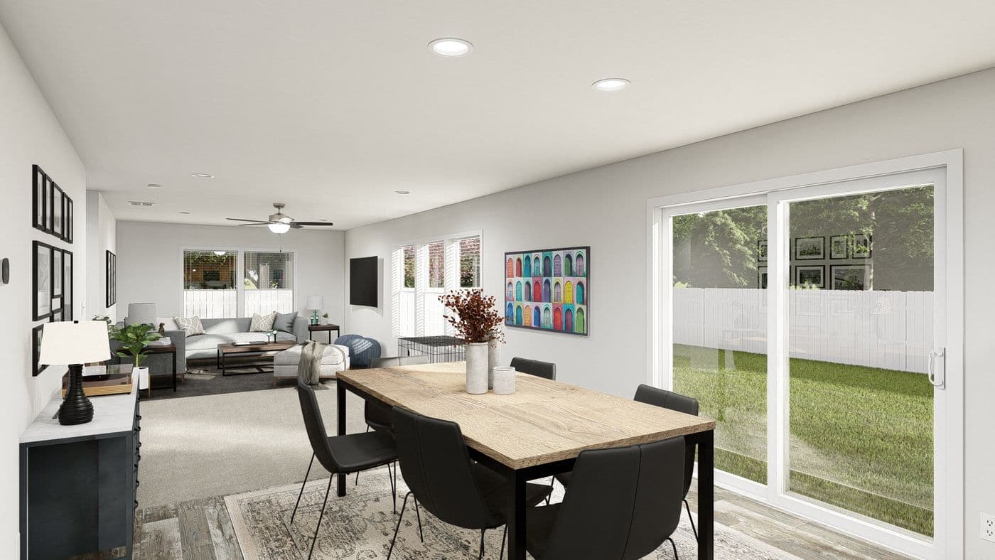 The DRM711F 71' DREAM Dining Area. This Manufactured Mobile Home features 5 bedrooms and 3 baths.