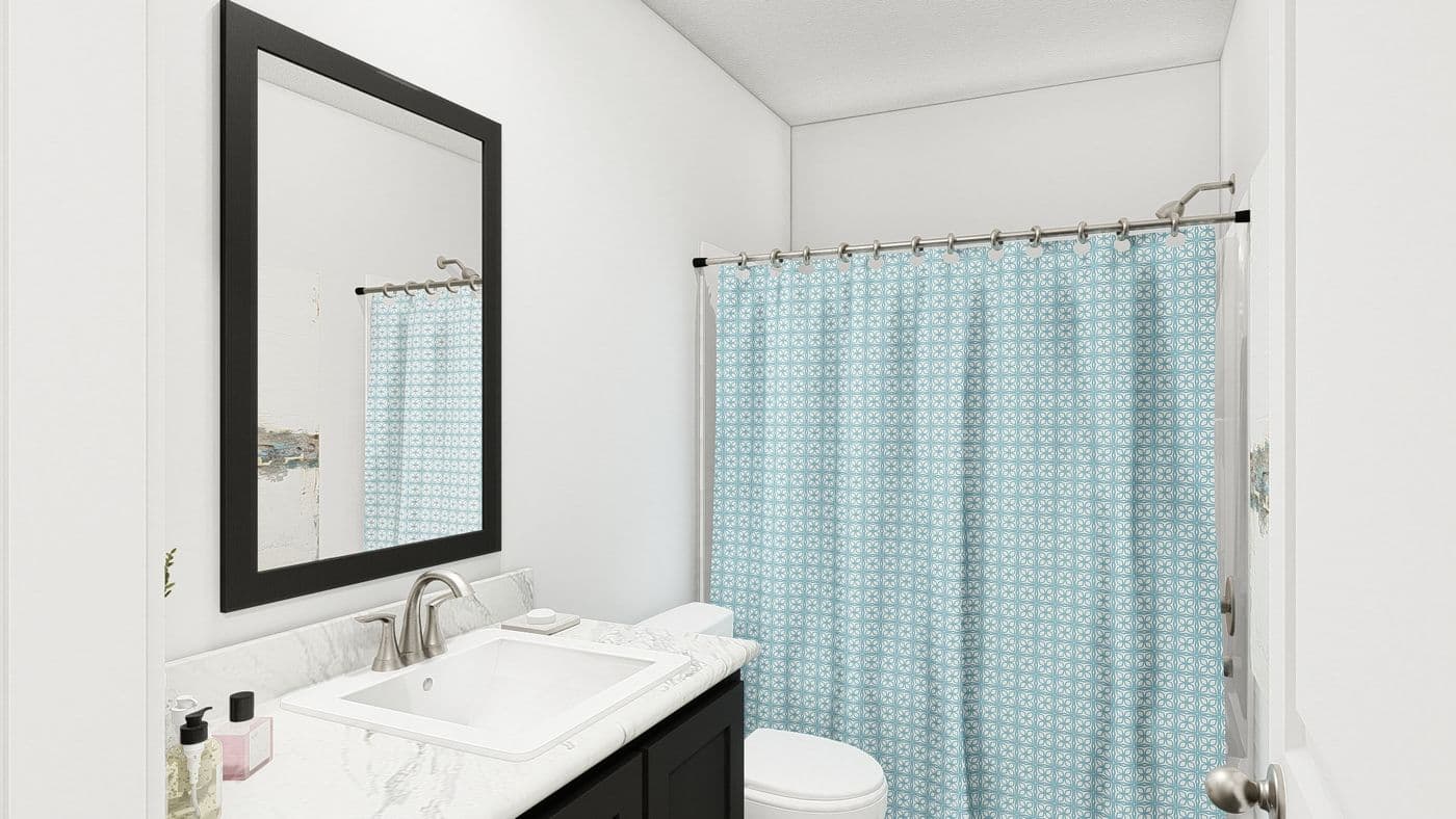 The DRM486F 48' DREAM Guest Bathroom. This Manufactured Mobile Home features 4 bedrooms and 2 baths.