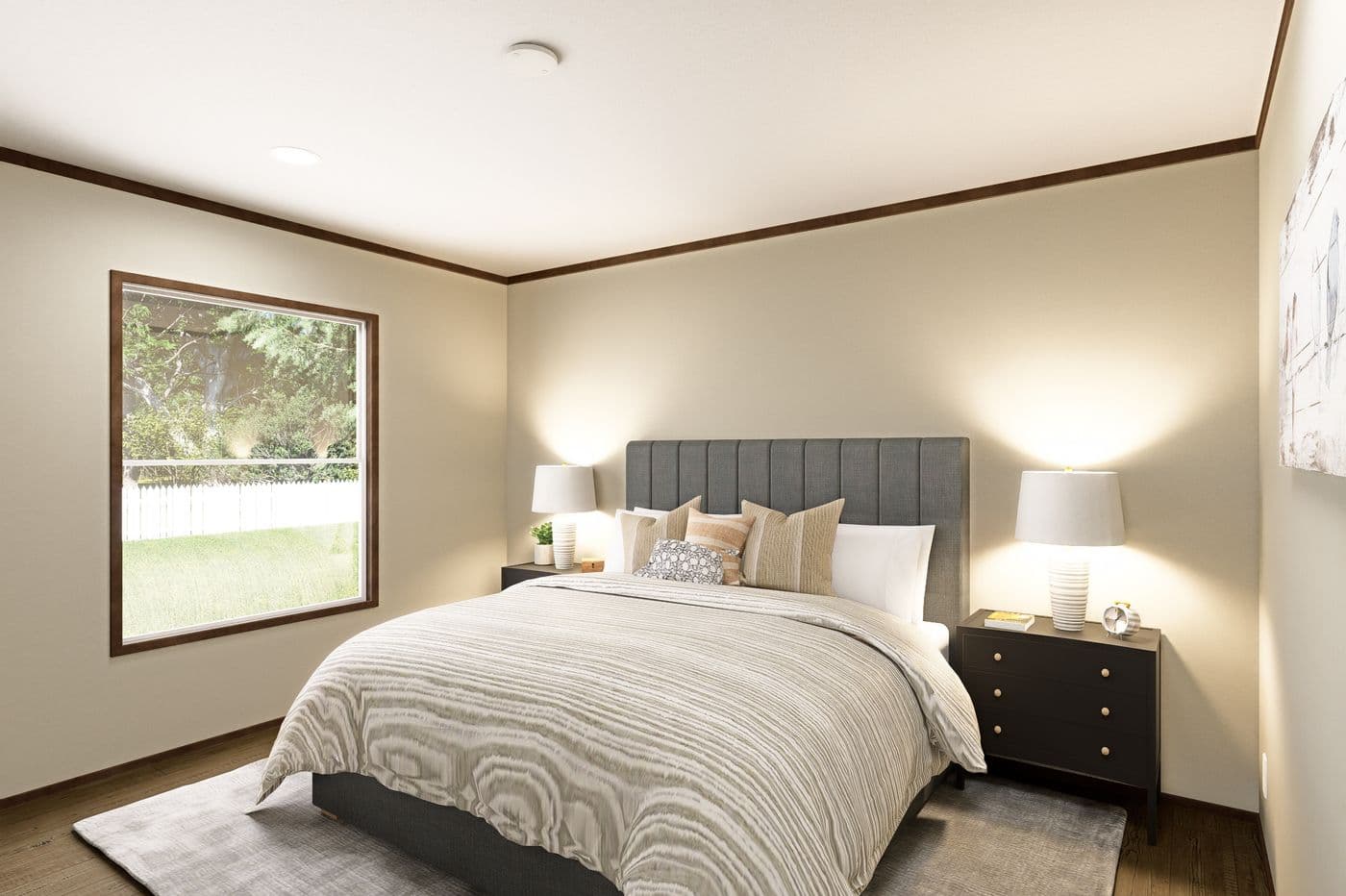 The POLO Primary Bedroom. This Manufactured Mobile Home features 2 bedrooms and 1 bath.