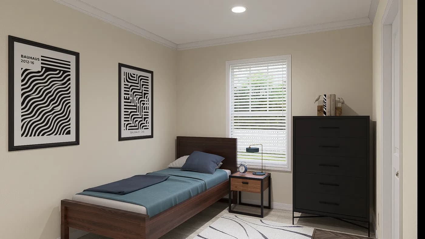 The 3031 "BIRDIE" 6428 Bedroom. This Manufactured Mobile Home features 4 bedrooms and 2 baths.