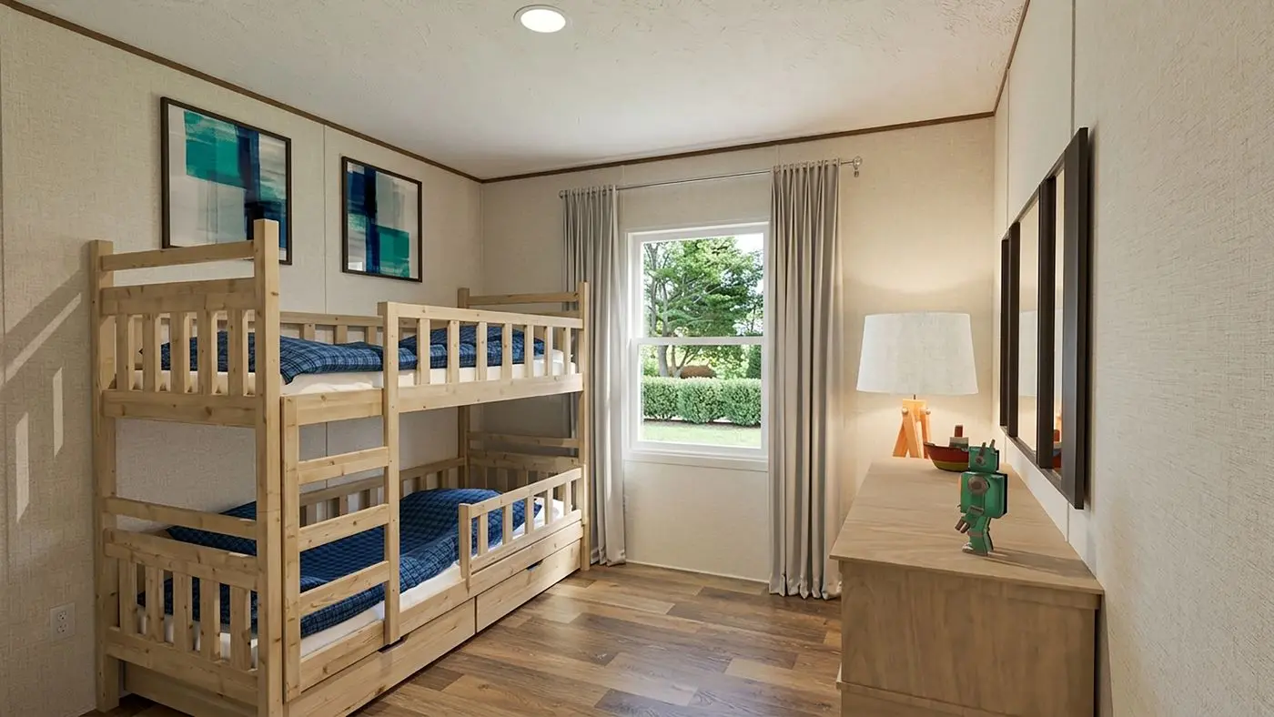 The MAPLE Guest Bedroom. This Manufactured Mobile Home features 3 bedrooms and 2 baths.