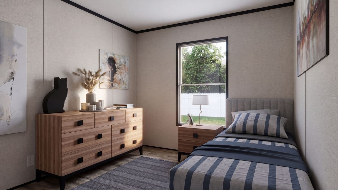 The THE MOUNTAINEER 52 Bedroom. This Manufactured Mobile Home features 3 bedrooms and 2 baths.