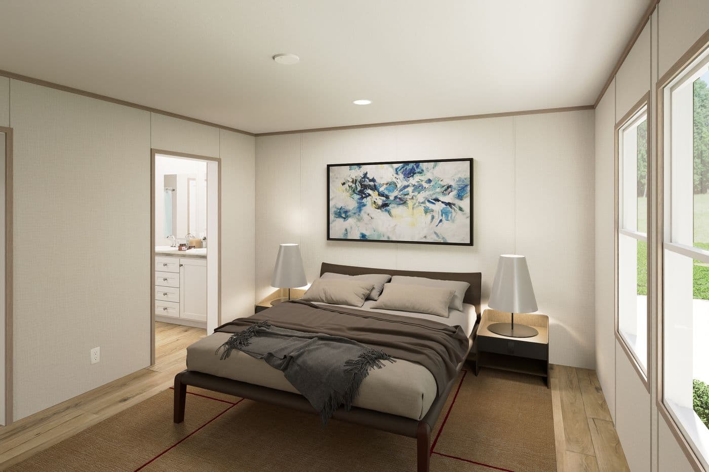The ULTRA FLEX Primary Bedroom. This Manufactured Mobile Home features 4 bedrooms and 2 baths.