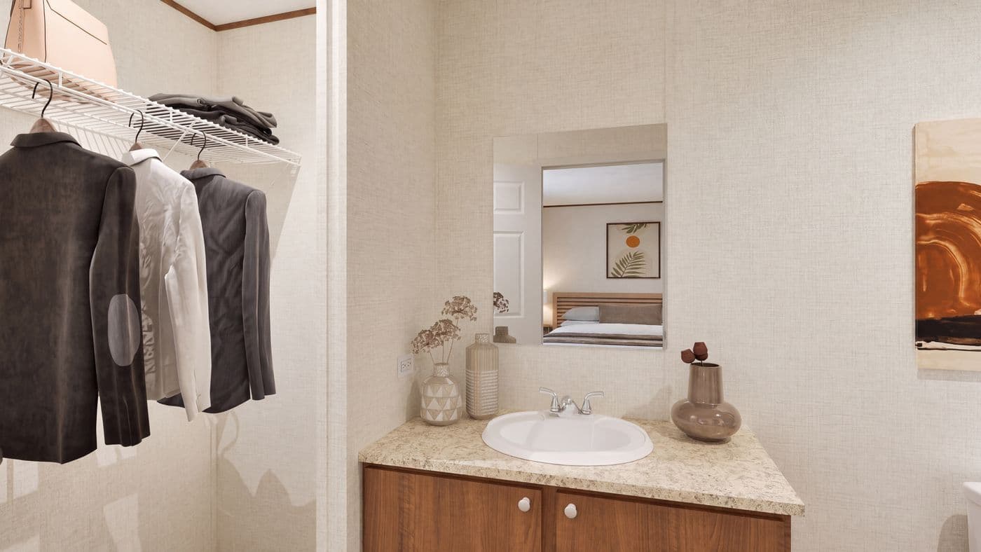 The MAGNOLIA Primary Bathroom. This Manufactured Mobile Home features 3 bedrooms and 2 baths.