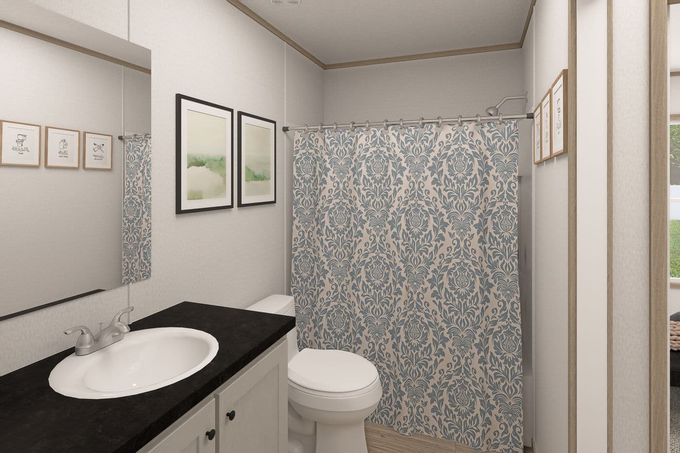 The THE EAGLE 48 Guest Bathroom. This Manufactured Mobile Home features 3 bedrooms and 2 baths.