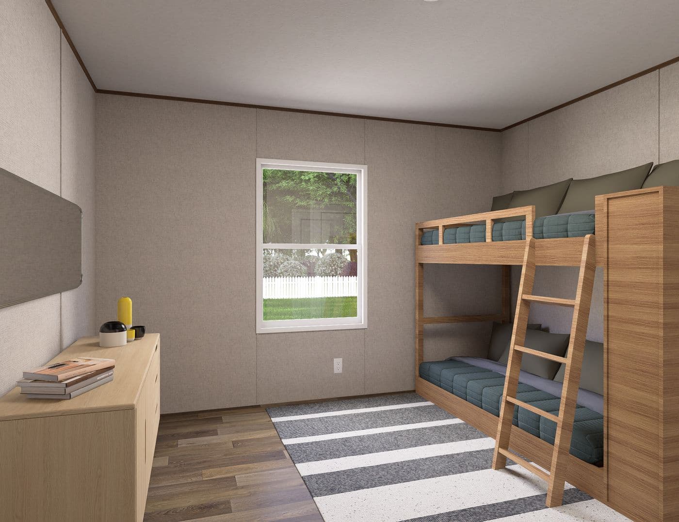The REDWOOD Guest Bedroom. This Manufactured Mobile Home features 5 bedrooms and 3 baths.