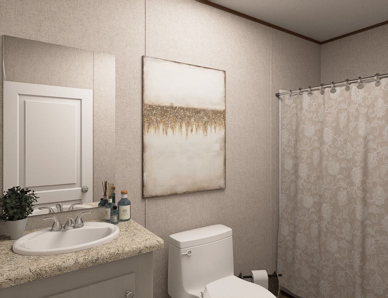 The REDWOOD Primary Bathroom. This Manufactured Mobile Home features 5 bedrooms and 3 baths.