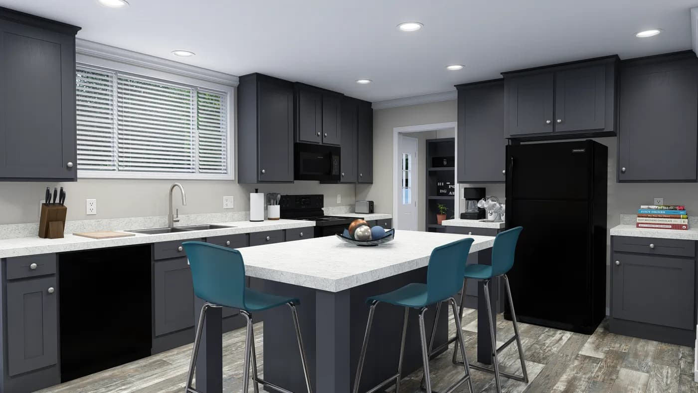 The CAROLINIAN M5000 Kitchen. This Manufactured Mobile Home features 3 bedrooms and 2 baths.