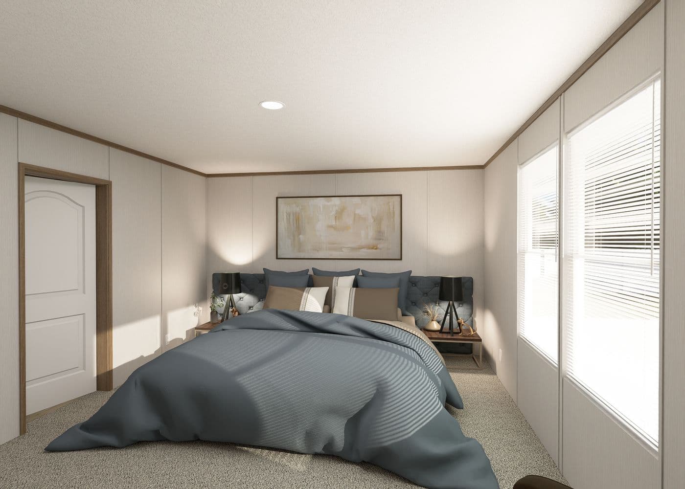 The THE RESERVE 76 Primary Bedroom. This Manufactured Mobile Home features 4 bedrooms and 2 baths.