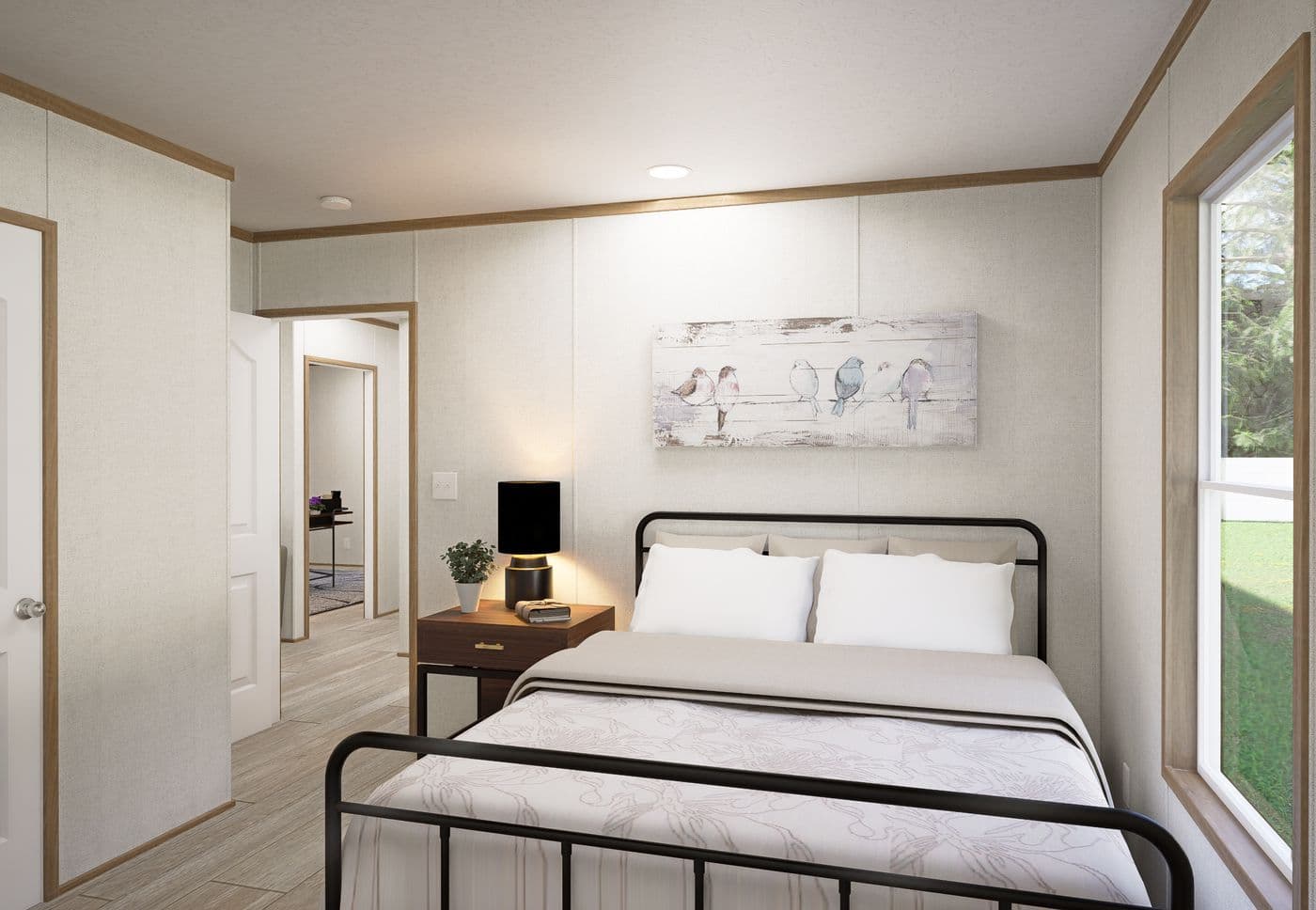 The THE MOUNTAINEER 68 Guest Bedroom. This Manufactured Mobile Home features 4 bedrooms and 2 baths.