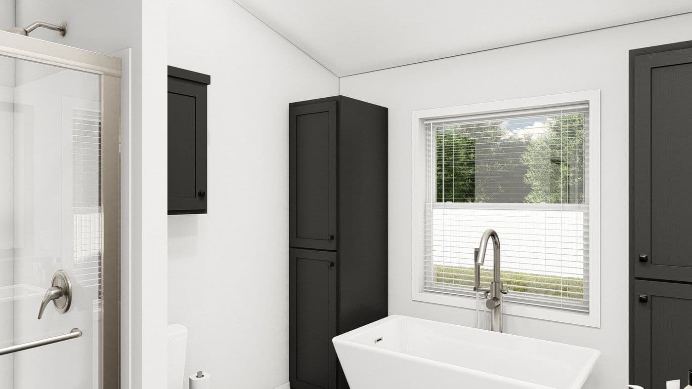 The ING564F SHASTA GW Primary Bathroom. This Manufactured Mobile Home features 3 bedrooms and 2 baths.