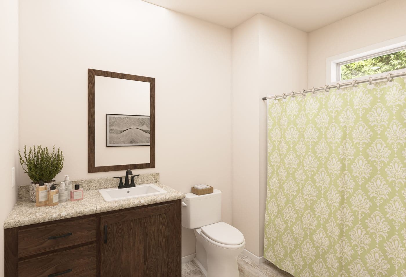 The ING763G PALM Guest Bathroom. This Manufactured Mobile Home features 3 bedrooms and 2 baths.